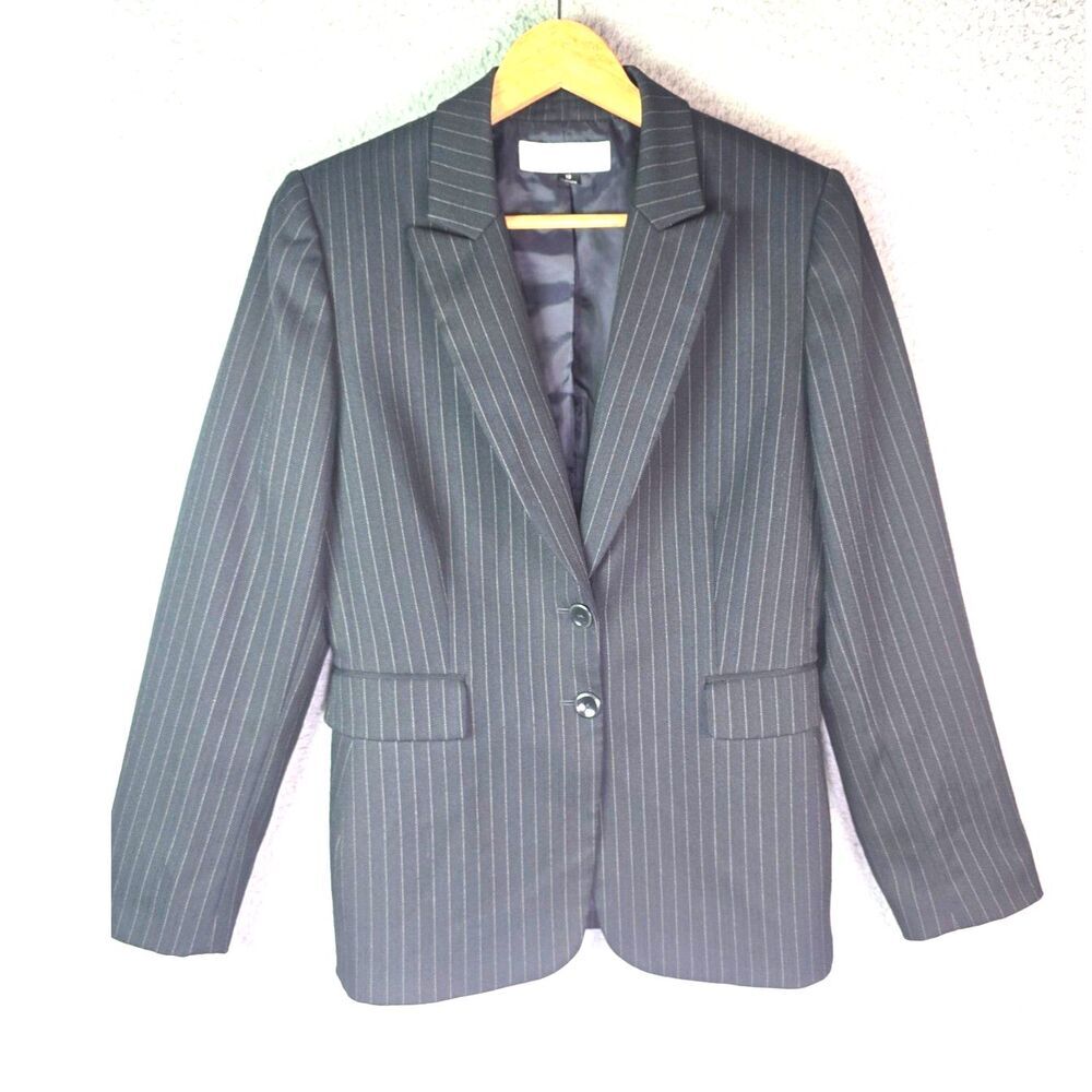 Tahari Arthur S Levine Blazer Black Pinstripe 10 Career Interview Jacket
